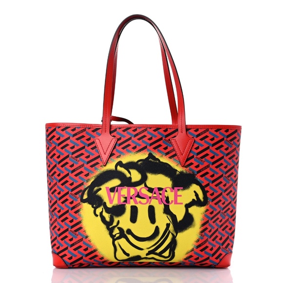 Versace La Greca Smile Signature Shopper Tote Blue Red - Picture 1 of 4
